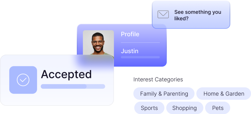 Graphic showing simplified customer profile with prompts for personalization.